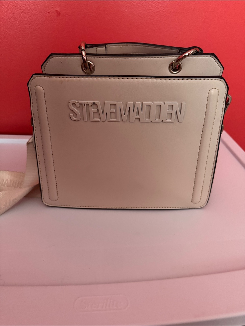 Steve Madden Cream Logo-Applique Box Shoulder Bag